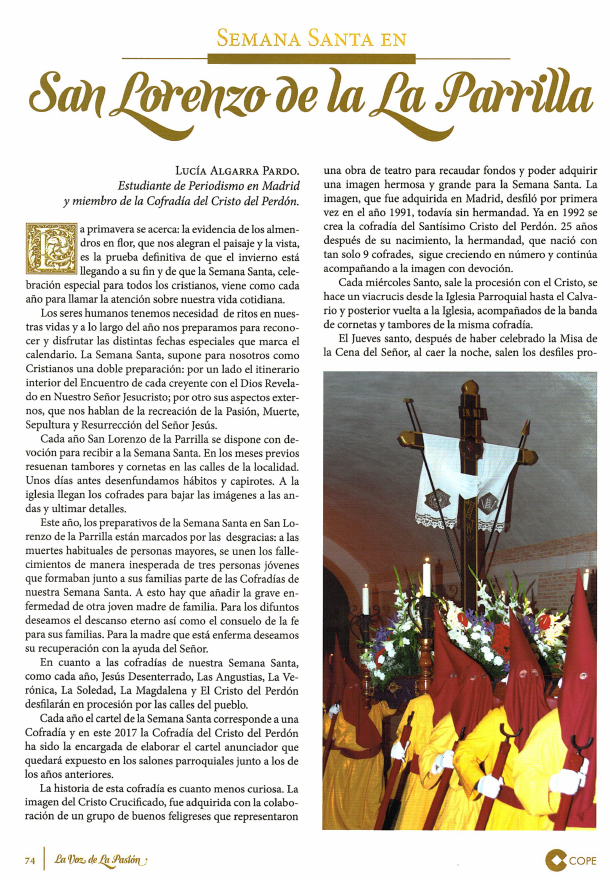 Artículo en La Voz de la Pasión - Ayuntamiento de San Lorenzo de la